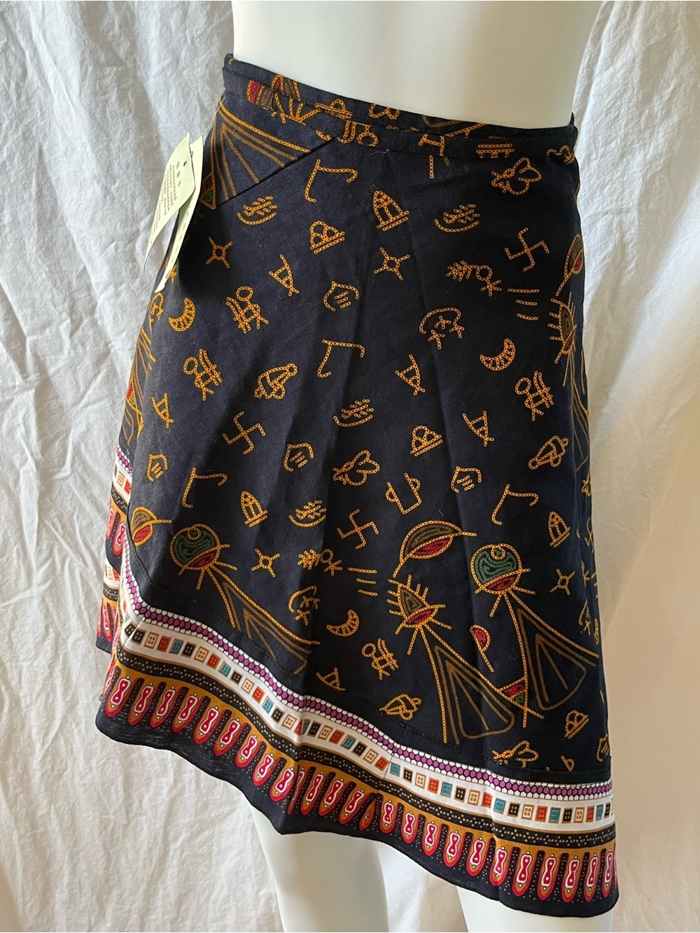 Linen Navy Wrap- Around Skirt -Symbolic Style from Lijiang [S]